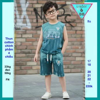 Đồ bộ bé trai sát nách cotton ( Vải Wash ) in chữ NYC phong cách cá tính siêu ngầu cho bé đi chơi , du lịch