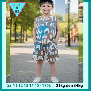 Đồ bộ bé trai sát nách cotton in full chữ ( Mã 009 )