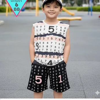 Đồ bộ bé trai sát nách cotton in nhiều số ( Mã 010 )