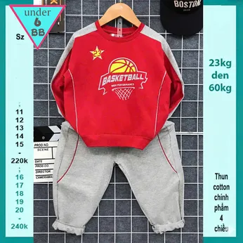 Đồ bộ bé trai tay dài in chữ BASKERBALL phối màu cá tính cho bé đi chơi  , du lịch