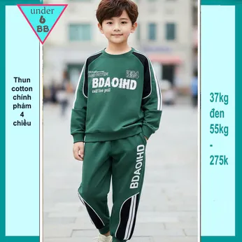 Đồ bộ bé trai tay dài cá tính in chữ BDAOIHD phối viền tay áo phong cách cực sang cho bé diện đi chơi , du lịch