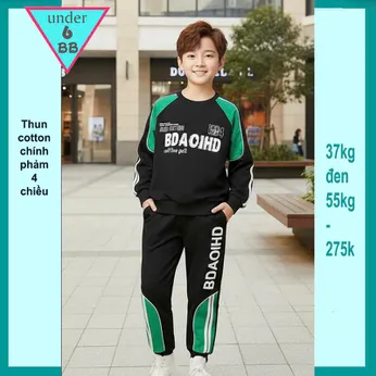 Đồ bộ bé trai tay dài cá tính in chữ BDAOIHD phối viền tay áo phong cách cực sang cho bé diện đi chơi , du lịch