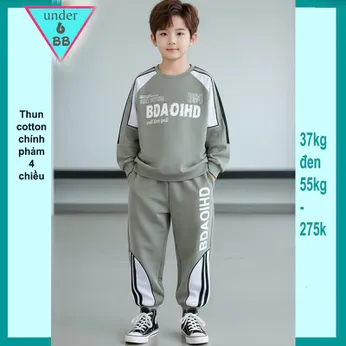 Đồ bộ bé trai tay dài cá tính in chữ BDAOIHD phối viền tay áo phong cách cực sang cho bé diện đi chơi , du lịch