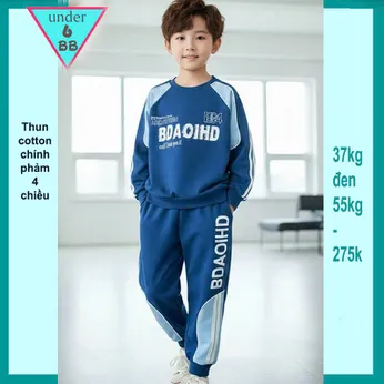 Đồ bộ bé trai tay dài cá tính in chữ BDAOIHD phối viền tay áo phong cách cực sang cho bé diện đi chơi , du lịch