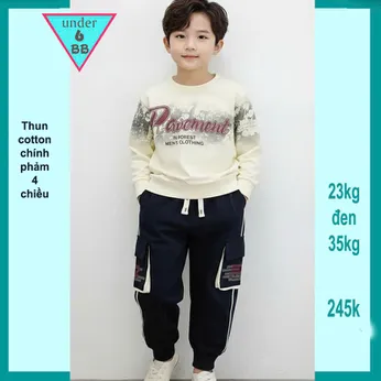 Đồ bộ bé trai tay dài cá tính in chữ phối quần túi hộp cực sang cho bé diện đi chơi , du lịch