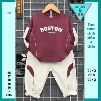 Đồ bộ bé trai tay dài cá tính in chữ BOSTON phong cách cá tính dành cho bé đi chơi , du lịch