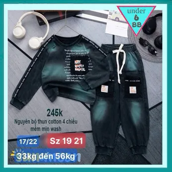 Đồ bộ bé trai tay dài cá tính in chữ phong cách cực ngầu cho bé diện đi chơi , đi học 