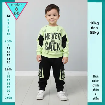 Đồ bộ bé trai tay dài in chữ Never Look Back phối quần túi hộp phong cách cá tính dành cho bé đi chơi , du lịch