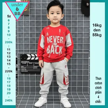 Đồ bộ bé trai tay dài in chữ Never Look Back phối quần túi hộp phong cách cá tính dành cho bé đi chơi , du lịch