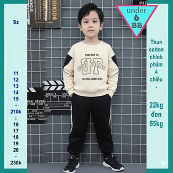 Đồ bộ bé trai tay dài in chữ UP phong cách cá tính cho bé diện đi chơi , du lịch