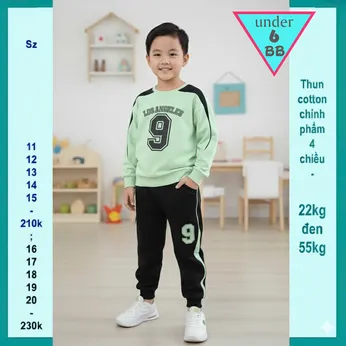 Đồ bộ bé trai tay dài in Số 9 phong cách cá tính cho bé diện đi chơi , du lịch