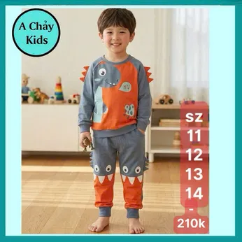 Đồ bộ bé trai tay dài hoạt hình in hình Khủng Long có vẩy siêu dễ thương cho bé đi chơi , đi học