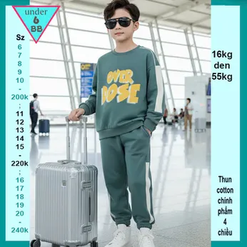 Đồ bộ bé trai tay dài in chữ over DOSE phong cách cá tính cho bé đi chơi , đi học