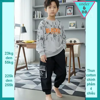 Đồ bộ bé trai tay dài in chữ BLACKEE phong cách hàn quốc cá tính cho bé đi chơi , du lịch