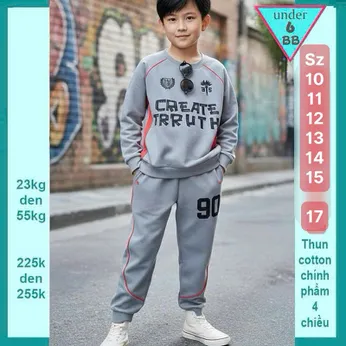 Đồ bộ bé trai tay dài in chữ mang phong cách cá tính cho bé đi chơi , đi học