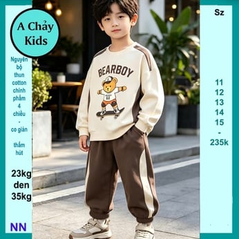 Đồ bộ bé trai tay dài in Chú Gấu BEARBOY phong cách cá tính cho bé đi chơi , du lịch