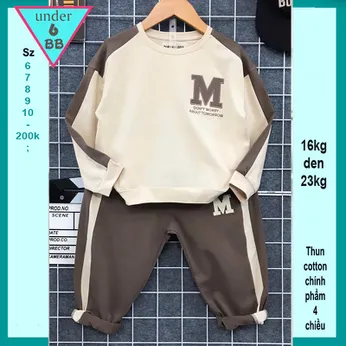 Đồ bộ bé trai tay dài in chữ M phong cách hàn quốc cá tính cho bé đi chơi , đi du lịch