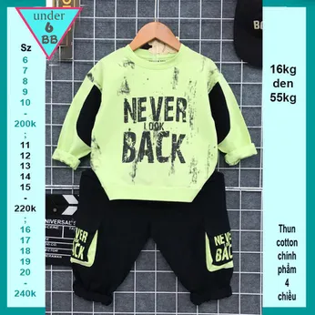 Đồ bộ bé trai tay dài in chữ Never Look Back phối quần túi hộp phong cách cá tính dành cho bé đi chơi , du lịch