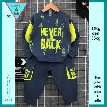 Đồ bộ bé trai tay dài in chữ Never Look Back phối quần túi hộp phong cách cá tính dành cho bé đi chơi , du lịch