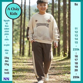 Đồ bộ bé trai tay dài in chữ TOURNAMENT phong cách cá tính cho bé diện đi du lịch