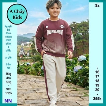 Đồ bộ bé trai tay dài in chữ TOURNAMENT phong cách cá tính cho bé diện đi du lịch