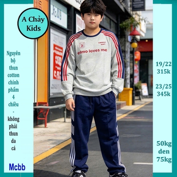 Đồ bộ bé trai tay dài in chữ ELMO LOVE phối sọc tay áo phong cách cá tính tuổi teen