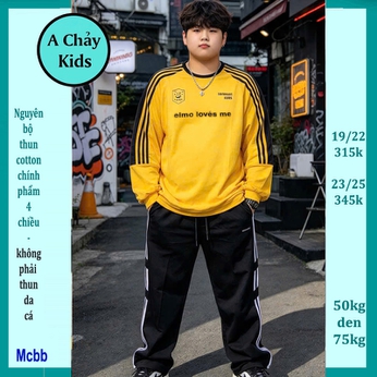 Đồ bộ bé trai tay dài in chữ ELMO LOVE phối sọc tay áo phong cách cá tính tuổi teen
