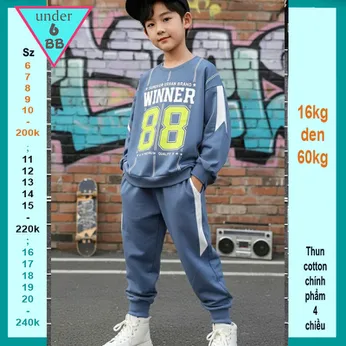 Đồ bộ bé trai tay dài in số 88 phối sọc phong cách hàn quốc cá tính cho bé đi chơi , đi du lịch