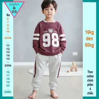 Đồ bộ bé trai tay dài in số 98 phong cách hàn quốc cá tính cho bé đi chơi , du lịch