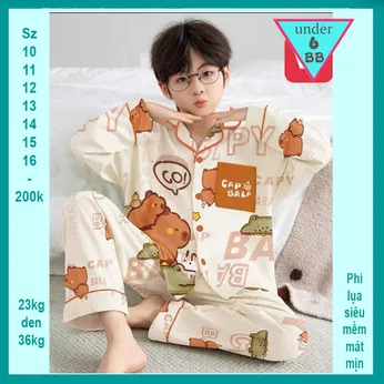 Đồ bộ bé trai tay dài pijama in hình CAPYBARA siêu dễ thương cho bé mặc ngủ