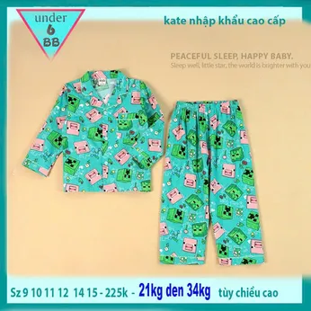Đồ bộ bé trai tay dài pijama ( vải kate cao cấp ) in hình Minecraft hottrend cho bé mặc ngủ 