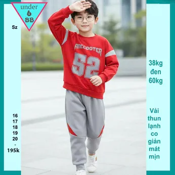 Đồ bộ bé trai tay dài ( vải thun lạnh ) in số 52 phong cách cá tính cho bé đi chơi , đi học