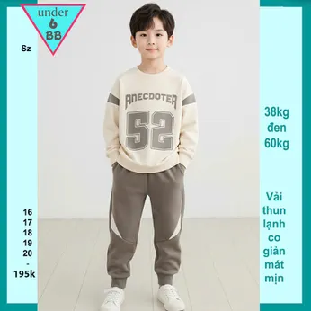 Đồ bộ bé trai tay dài ( vải thun lạnh ) in số 52 phong cách cá tính cho bé đi chơi , đi học