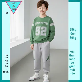 Đồ bộ bé trai tay dài ( vải thun lạnh ) in số 52 phong cách cá tính cho bé đi chơi , đi học
