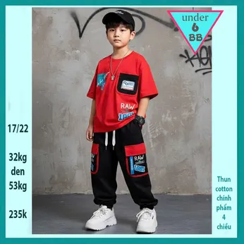 Đồ bộ bé trai tay ngắn quần dài in số 1991 phối quần túi hộp phong cách cá tính cho bé diện đi chơi , đi học