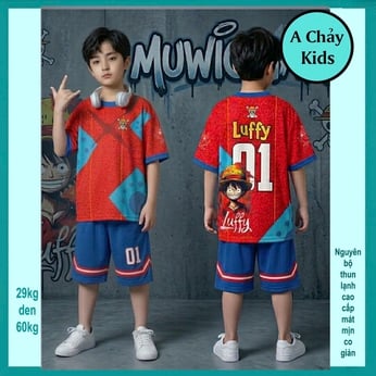 Đồ bộ bé trai thun lạnh in 3D hình Luffyy phong cách thể thao cá tính