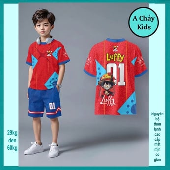 Đồ bộ bé trai thun lạnh in 3D hình Luffyy phong cách thể thao cá tính