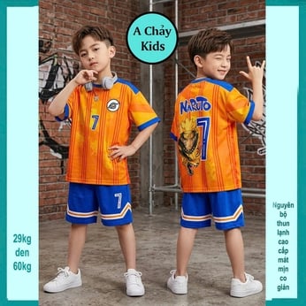 Đồ bộ bé trai thun lạnh in 3D hình Narutoo phong cách thể thao cá tính
