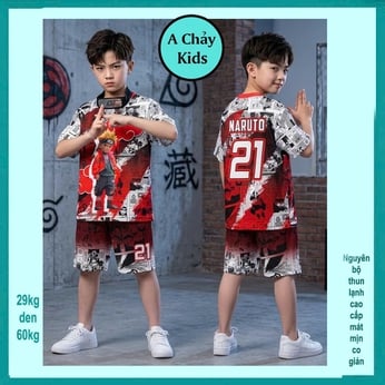 Đồ bộ bé trai thun lạnh in 3D hình Narutoo phong cách thể thao cá tính