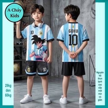 Đồ bộ bé trai thun lạnh in 3D hình Songokuu phong cách thể thao cá tính