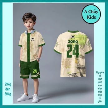 Đồ bộ bé trai thun lạnh in 3D hình zzoro phong cách thể thao cá tính