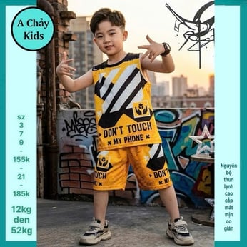 Đồ bộ bé trai thun lạnh sát nách in 3D chữ phong cách thể thao cho bé đi chơi , đi học
