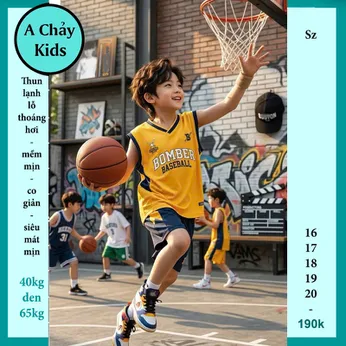 Đồ bộ bé trai thun lạnh sát nách in chữ BOMBER phong cách thể thao cá tính