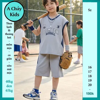 Đồ bộ bé trai thun lạnh sát nách in chữ BOMBER phong cách thể thao cá tính