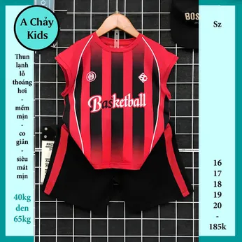 Đồ bộ bé trai thun lạnh sát nách in chữ Basketball-Đỏ