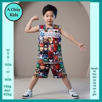 Đồ bộ bé trai thun lạnh sát nách in 3D biệt đội siêu anh hùng cho bé đi học 