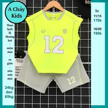 Đồ bộ bé trai thun lạnh sát nách in số 12 phong cách bóng rổ cho bé đi chơi , đi học 