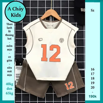 Đồ bộ bé trai thun lạnh sát nách in số 12 phong cách bóng rổ cho bé đi chơi , đi học 