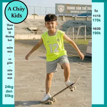 Đồ bộ bé trai thun lạnh sát nách in số 12 phong cách bóng rổ cho bé đi chơi , đi học 