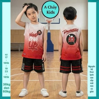 Đồ bộ bé trai thun lạnh sát nách in số NEVER GIVE UP - 23 mang phong cách thể thao bóng rổ  cho bé đi chơi , đi học 